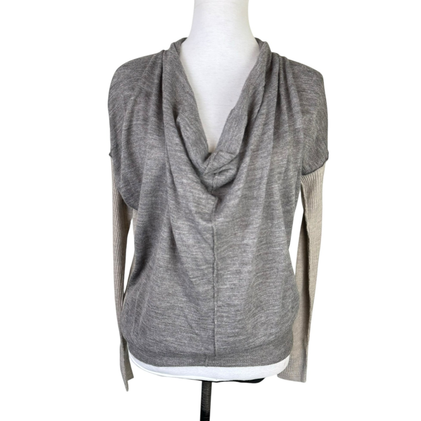 Rebecca Taylor Two Tone Gray Alpaca Wool Blend Cowl Neck Long Sleeve Sweater
